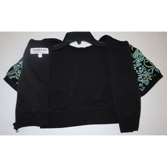 Cosmopolitan Dress the Population Women's Sz XS Black/Turquoise Sequin Crop Top - Picture 5 of 5